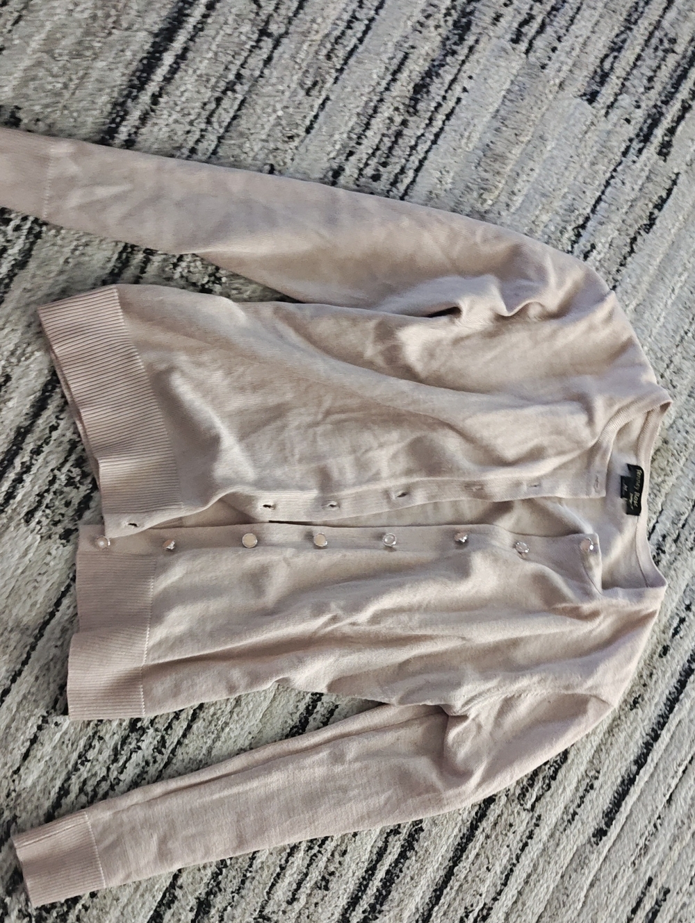 Light Pink Button-Front Crewneck Cardigan Sweater